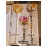 large Floral Hand-Painted Wine Goblets - Sunflowers & Pink Flowers (Set of 2)