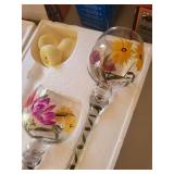 large Floral Hand-Painted Wine Goblets - Sunflowers & Pink Flowers (Set of 2)