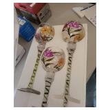 large Floral Hand-Painted Wine Goblets - Sunflowers & Pink Flowers (Set of 2)