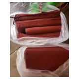 Wooden Slat Armchairs - Set of 4 with Red Cushions