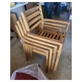 Wooden Slat Armchairs - Set of 4 with Red Cushions