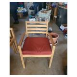 Wooden Slat Armchairs - Set of 4 with Red Cushions