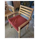 Wooden Slat Armchairs - Set of 4 with Red Cushions