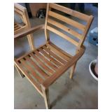 Wooden Slat Armchairs - Set of 4 with Red Cushions