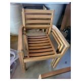 Wooden Slat Armchairs - Set of 4 with Red Cushions