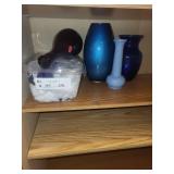 Blue Glass Bud Vases - Set of 6 Tall Cylindrical Bud Vases