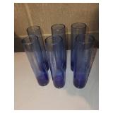 Blue Glass Bud Vases - Set of 6 Tall Cylindrical Bud Vases