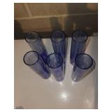 Blue Glass Bud Vases - Set of 6 Tall Cylindrical Bud Vases