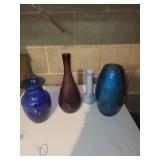 Blue Glass Bud Vases - Set of 6 Tall Cylindrical Bud Vases