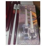 Carolina Sage Green Taper Candles - 10 in, 2 per Pack & Larry Laslo Four-Piece Crystal Candle Holder Set