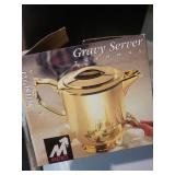Metro Gravy Server Thermal Teapot - Gold-Tone; Poinsettia Soup Bowls (Set of 4) - Porcelain