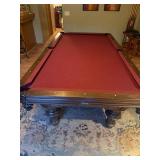 Murrey Billiards Pool Table w/ Cues & Wall Rack Dark Wood