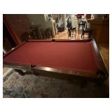 Murrey Billiards Pool Table w/ Cues & Wall Rack Dark Wood