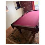 Murrey Billiards Pool Table w/ Cues & Wall Rack Dark Wood