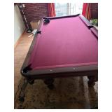 Murrey Billiards Pool Table w/ Cues & Wall Rack Dark Wood