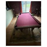 Murrey Billiards Pool Table w/ Cues & Wall Rack Dark Wood