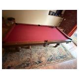 Murrey Billiards Pool Table w/ Cues & Wall Rack Dark Wood