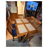 Mission Style Dining Table Set Stone Insert Top 6 Chairs Used
