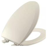 Elongated Enameled Wood Toilet Seat, Biscuit