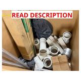 Miscellaneous tote of PVC and Bathroom/Kitchen hardware. Untested. Possible missing parts