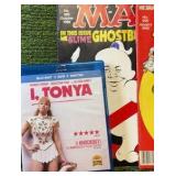 Entertainment Lot- I,Tonya Blue Ray, 2 Mad Magazines from October 1989 and January 1990, and Waterworld Clear Ultra Movie Promotion Card