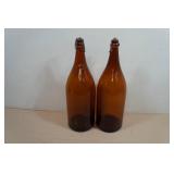 *2* Vintage Brown Glass Bottles with Wire Hinge Lids