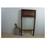 Antique Wood & Glass Washboard with Small Metal & Wood Washboard