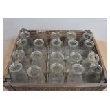 Antique Wooden Milk Crate from "Sanitary Farm Dairies" with Glass Milk Bottles