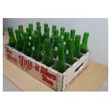 Antique 7Up Wooden Crate with Green Glass Bottles
