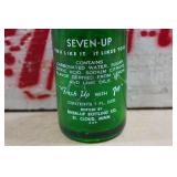 Antique 7Up Wooden Crate with Green Glass Bottles
