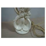 Antique Creamy White Ceramic Ribbon Flower Table Lamp
