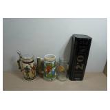 Beer Steins, Vintage Packers Mug and Whiskey Tin