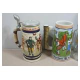 Beer Steins, Vintage Packers Mug and Whiskey Tin