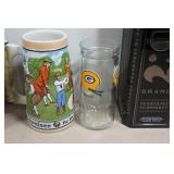 Beer Steins, Vintage Packers Mug and Whiskey Tin