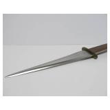 Custom Made 14" Fixed Blade Knife w/Triangular 2-Edged Blade & Leather Sheath