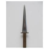 Custom Made 14" Fixed Blade Knife w/Triangular 2-Edged Blade & Leather Sheath