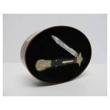 Ornate SCHRADE Folding Knife w/Case - "God Armeth the Patriots" - Stewart A. Taylor SDIRHBH