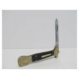 Ornate SCHRADE Folding Knife w/Case - "God Armeth the Patriots" - Stewart A. Taylor SDIRHBH