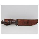 KA-BAR U.S.M.C. Marked Fighting Knife w/Leather Sheath