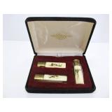 Set of Vintage Bone Handle Wildlife Folding Knives - PARKER Eagle Brand Cutlery - Japan