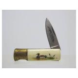 Set of Vintage Bone Handle Wildlife Folding Knives - PARKER Eagle Brand Cutlery - Japan