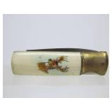 Set of Vintage Bone Handle Wildlife Folding Knives - PARKER Eagle Brand Cutlery - Japan