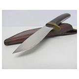JB FUCHS Custom Made 8" Fixed Blade Hunting Knife #80-29 w/Leather Sheath