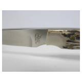 DUNN Stag Handle Fixed Blade Knife w/Leather Sheath