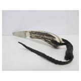 DUNN Stag Handle Fixed Blade Knife w/Leather Sheath