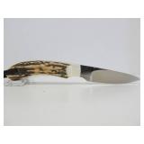 DUNN Stag Handle Fixed Blade Knife w/Leather Sheath
