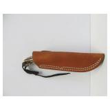 DUNN Stag Handle Fixed Blade Knife w/Leather Sheath
