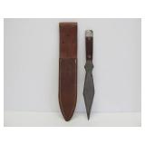 Vintage OLSEN OK Professional 10" Double Edge Throwing Knife w/Leather Sheath