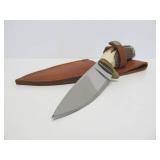 Signed Custom SHAYS Stag Handle Fixed Blade Knife w/Leather Sheath - 9.25"