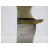 Signed Custom SHAYS Stag Handle Fixed Blade Knife w/Leather Sheath - 9.25"